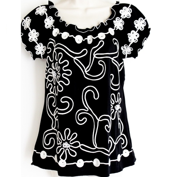 Smock Tunic Lauren Michelle Embroidered Classy B/W - Picture 6 of 8